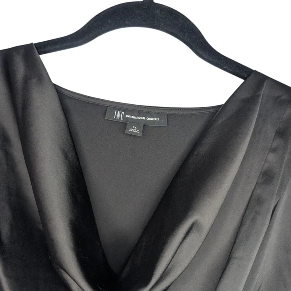 NWT INC Crewneck Draped Black Sleeveless Top, Size XL - Picture 3 of 5